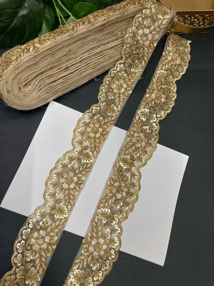 Scalloped Sequin Golden Embroidery Lace
